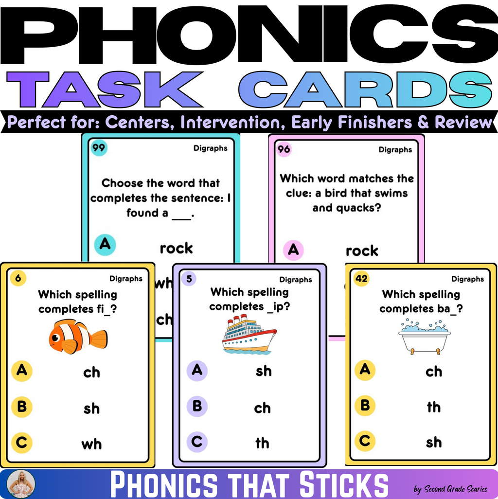 100 Phonics Digraph Task Cards | Phonics Practice & Review