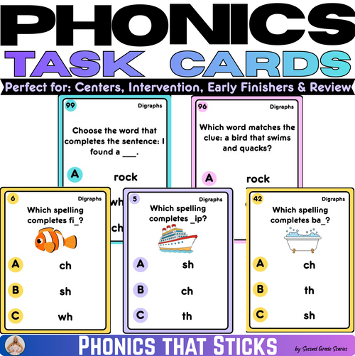 100 Phonics Digraph Task Cards | Phonics Practice & Review